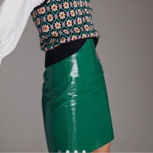 Anthropologie Faux Leather High Waisted Mini Skirt Green, Medium